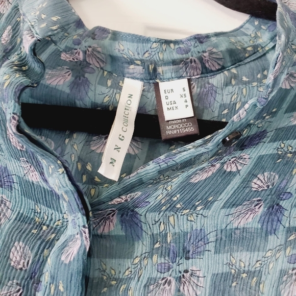 Mango Sheer Silk Shell Print Mermaid Core Y2k Button Up Blouse S - Picture 3 of 5